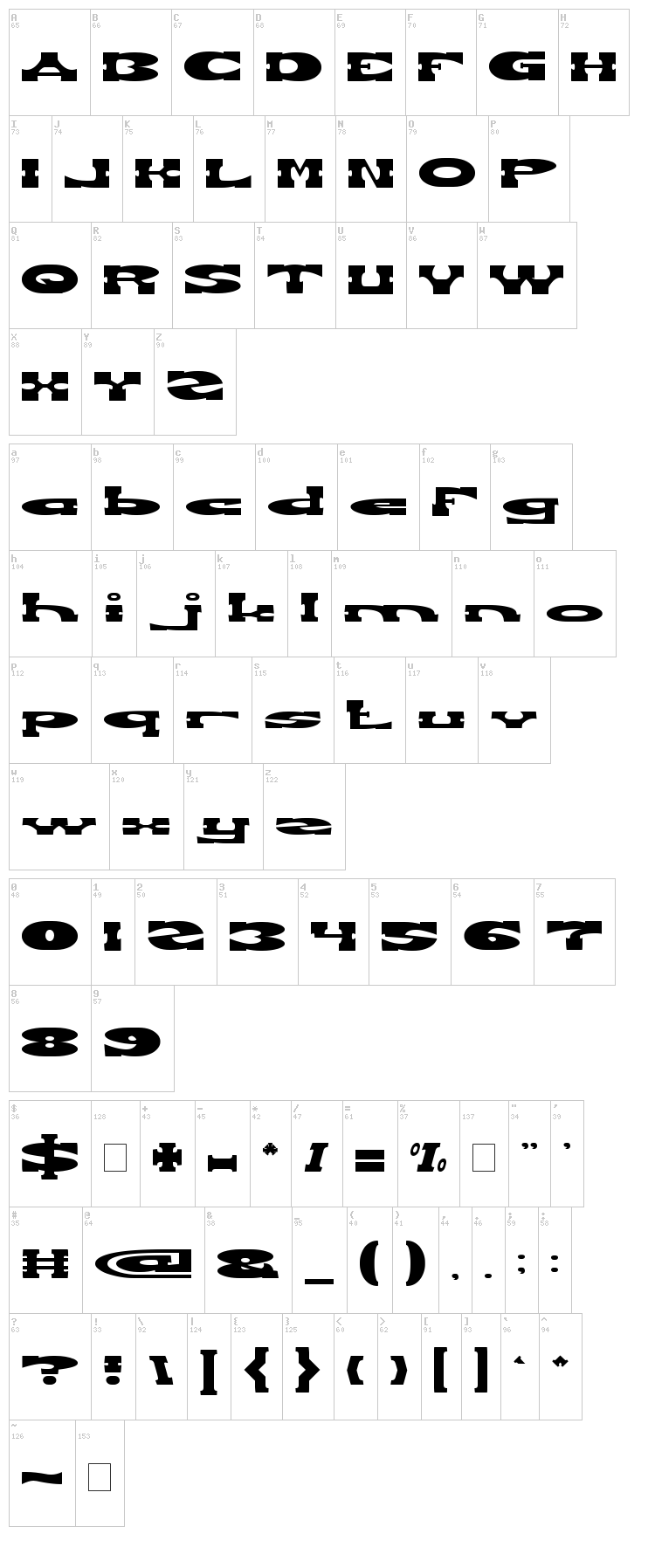 Revolver Gun font map